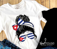 Messy Bun Cuban Mom Shirt, Any FLAG