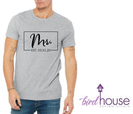 Mrs. Established Date, Script Letters, Wedding Date shirt Personalized Bride and groom