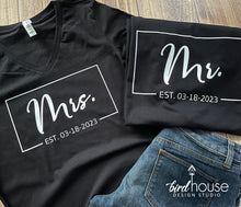 Load image into Gallery viewer, mr and mrs wedding gift shirt honeymoon graphic tees, personalized