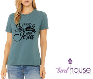 All I need is Coffe Wine and Jesus, Cute Religious Shirt, Bible Quotes, Christian Catholic Mom Gift