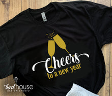 Load image into Gallery viewer, Cheers to a New Year Champagne Pop Shirt, Cute New Years Eve Tee Any Colors Matte or Glitter