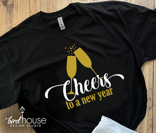 Cheers to a New Year Champagne Pop Shirt, Cute New Years Eve Tee Any Colors Matte or Glitter