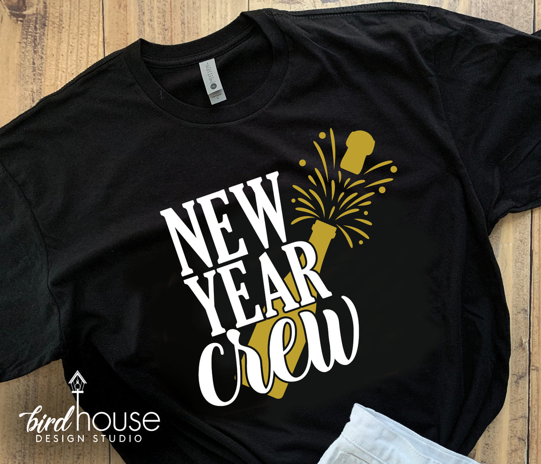 New Year Crew Champagne Pop Shirt, Cute New Years Eve Tee Any Colors Matte or Glitter