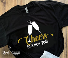 Load image into Gallery viewer, Cheers to a New Year Champagne Shirt, Cute New Years Eve Tee Any Colors Matte or Glitter