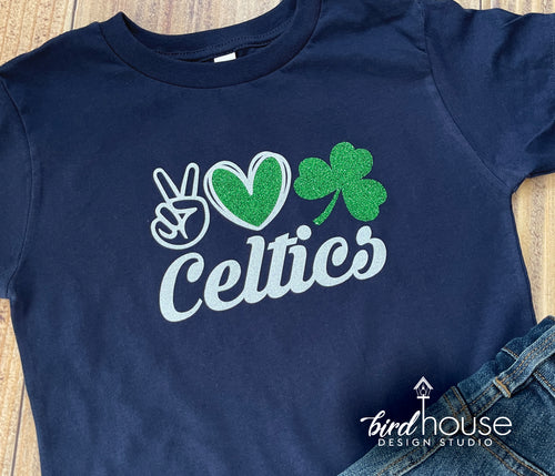 Peace Love Celtics Shirt glitter cute for school pride