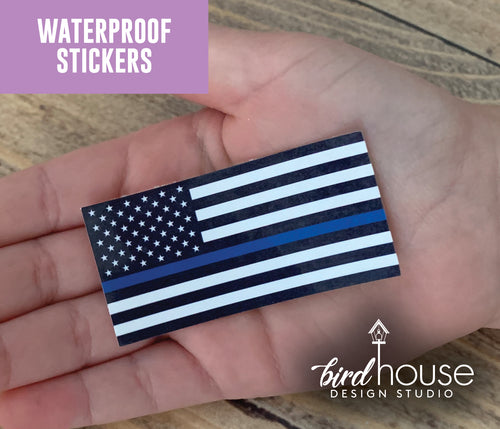 Blue Line, Police Lives Matter, USA Flag, Waterproof Sticker, Water Bottles, Laptop