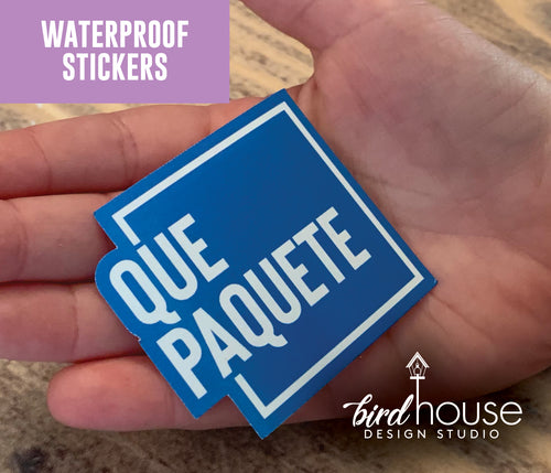 Que Paquete, Funny Spanish Waterproof Sticker, Water Bottles, Laptop