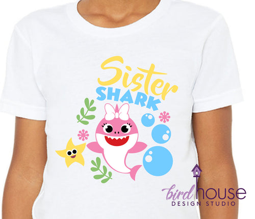 Sister Shark, Girl Or Boy options Available, Custom Any Color Shark, Cute Family Birthday Shirts