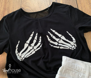 Skeleton Boob Hands Shirt, Funny Halloween Shirts, Cute Tees