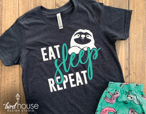 Eat Sleep Repeat Shirt, Cute Sloth Tee Gift Shirt