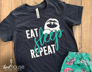 Eat Sleep Repeat Shirt, Cute Sloth Tee Gift Shirt