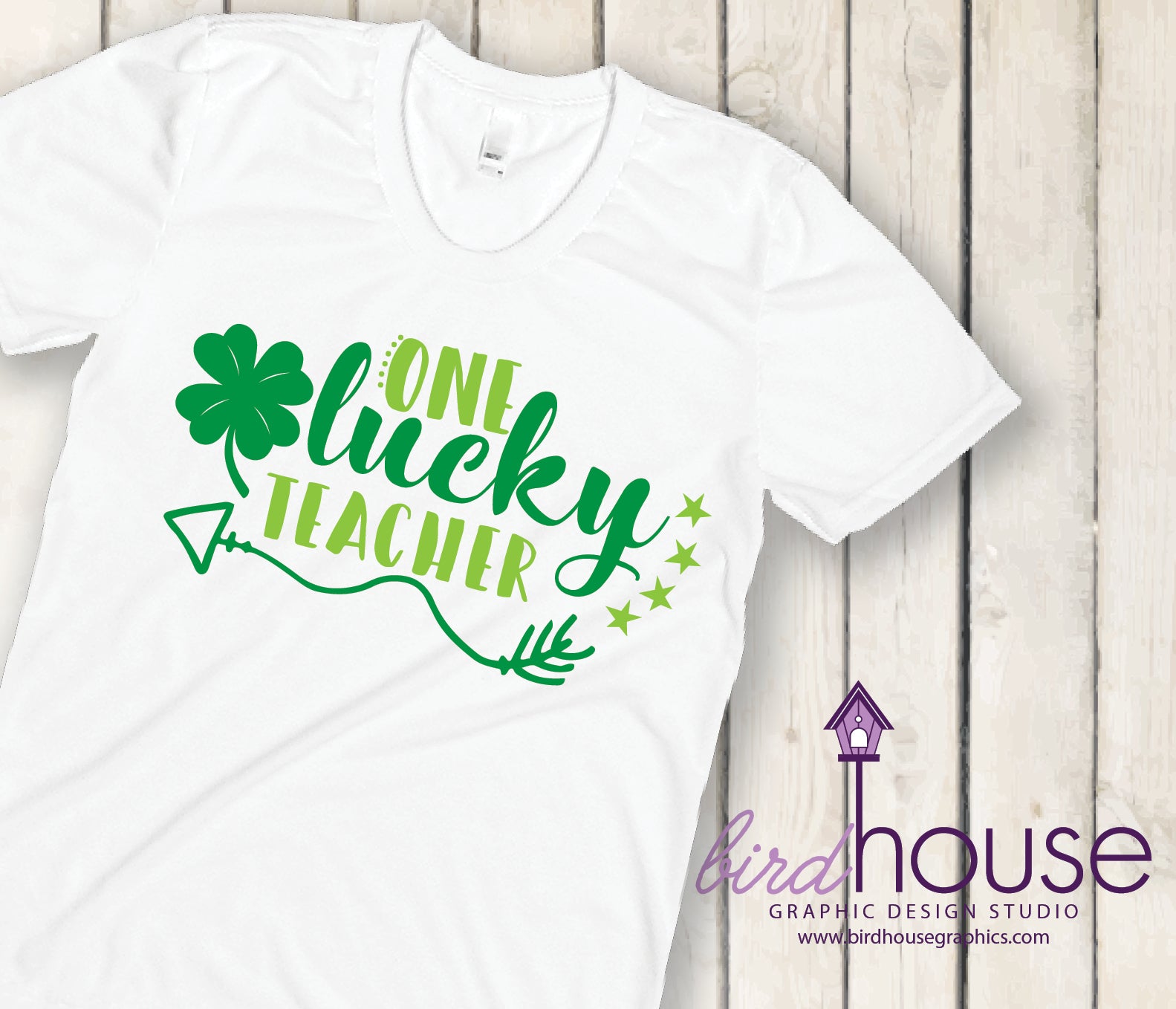 One Lucky Teacher, St. Studio, Patricks – Birdhouse Cute Matte Shirt, Glitter, Design T-Sh or LLC Day