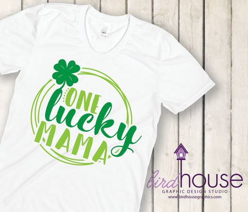 One Lucky Mama, Mom, Girl, Boy, Cute St. Patricks Day Shirt, Matte or Glitter, Cute T-Shirt, Custom Design, School Dress down