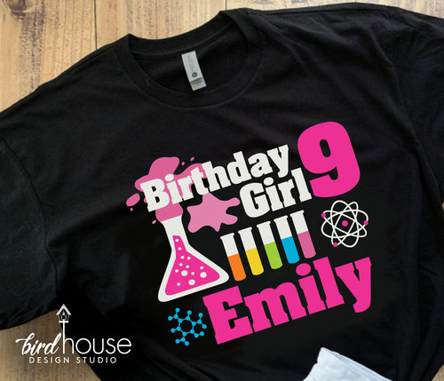 Science Stem Cute Birthday Girl Shirt, Scientist Party Theme, Custom Personalized Family Shirts