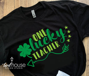 One Lucky Teacher, St. Patricks Day Shirt, Matte or Glitter, Cute T-Shirt, Custom Design, School Dress down