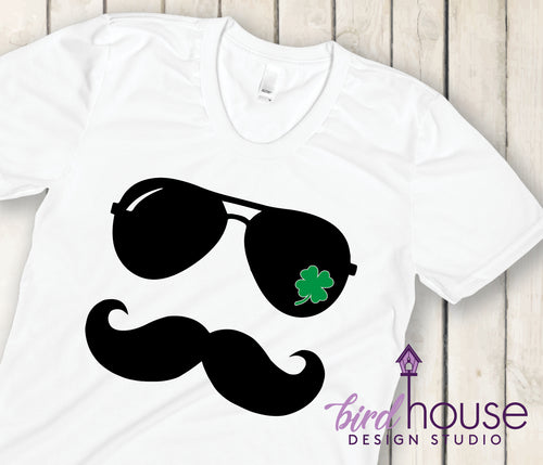 Cool Sunglasses Mustache Shirt, Cute St. Patricks Day, Matte or Glitter Tee