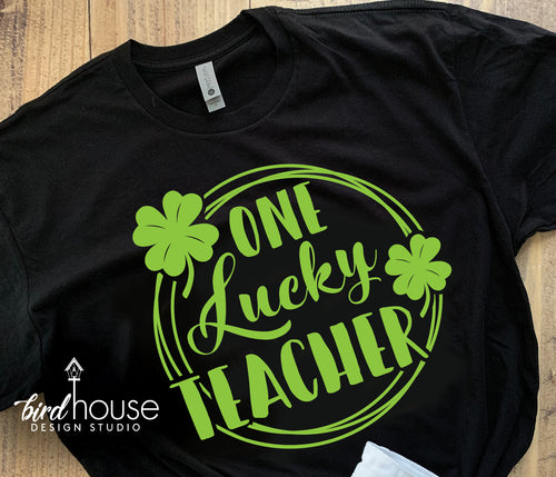 One Lucky Teacher, St. Patricks Day Shirt, Matte or Glitter, Cute T-Shirt, Custom Design, School Dress down