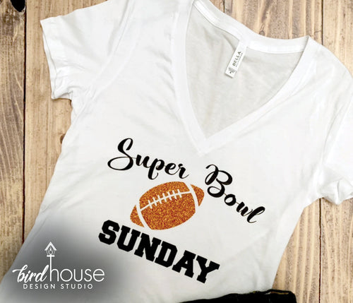 Super Bowl Party Shirt, Cute Football Glitter, Customize Any Color