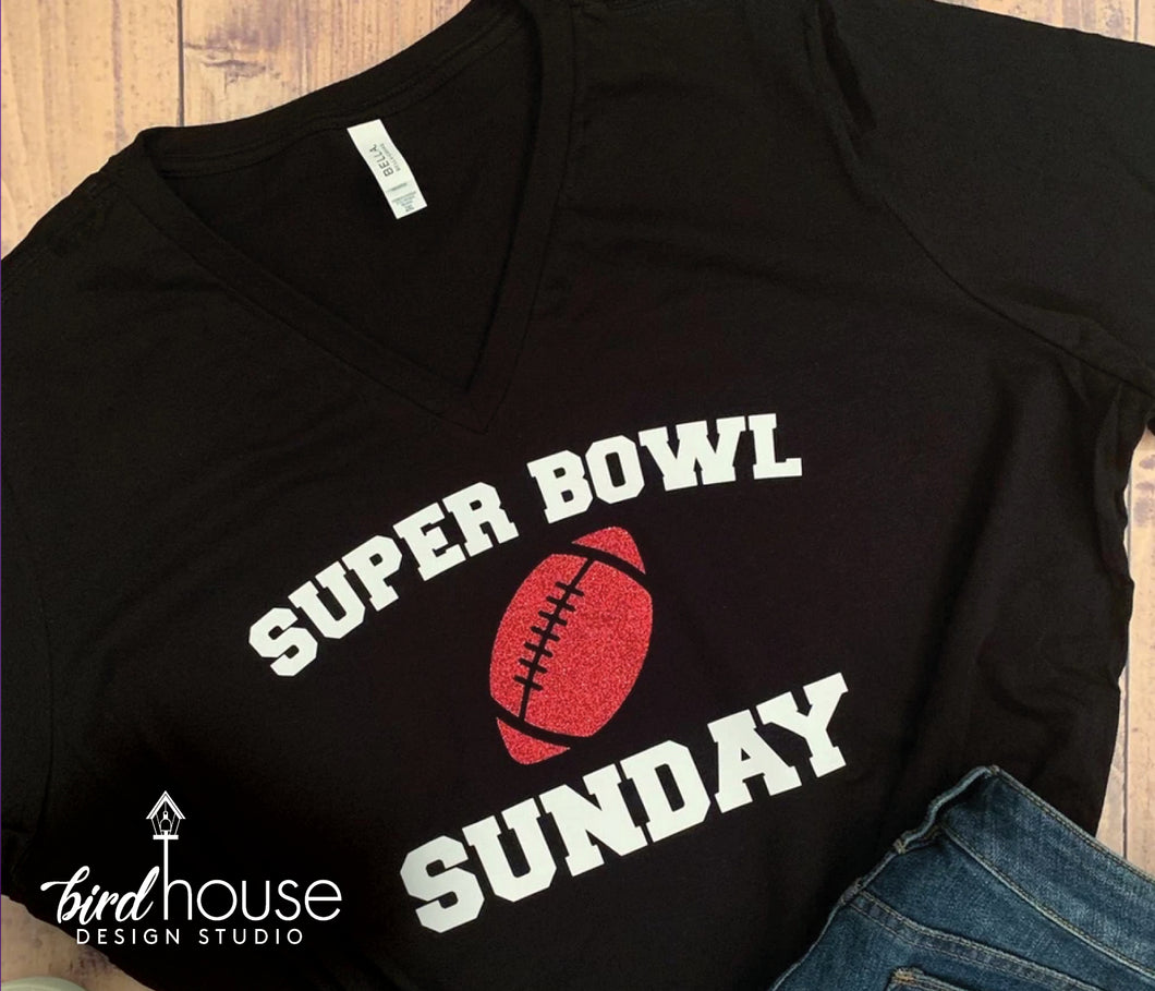Super Bowl Sunday Shirt, Cute Glitter Football, Customize Any Color, Custom tees