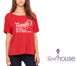 Tequila may not be the answer but its worth a shot funny cute off shoulder shirt cinco de mayo