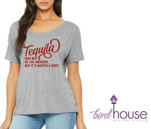 Tequila may not be the answer but its worth a shot funny cute shirt cinco de mayo