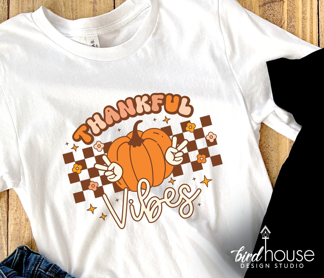 Thankful Vibes Shirt, Cute Groovy Thanksgiving Graphic Tee