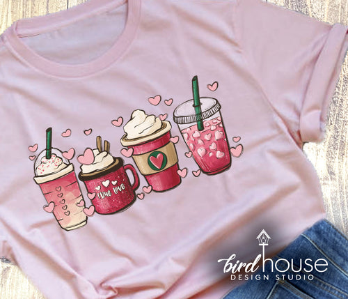 Coffee Cups Valentines Day Shirt, Cute Starbies Graphic Tee, True Love, Starbucks Lover