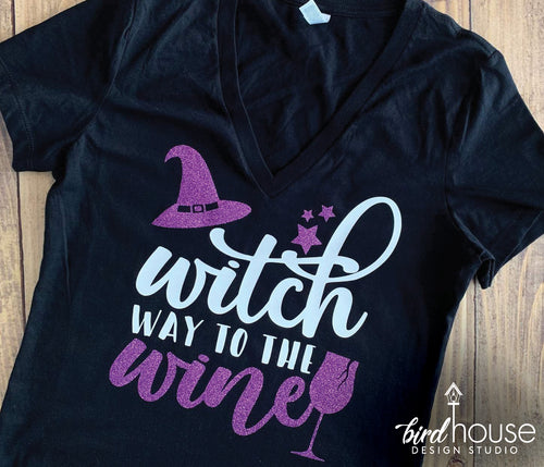 Witch Way to the Wine Cute Shirt Halloween Funny 2 Colors Glitter